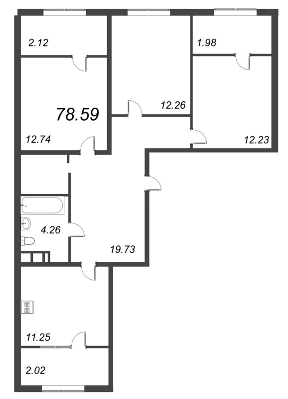 3-комнатная квартира, 83.7 м² в ЖК "Pixel" - планировка, фото №1