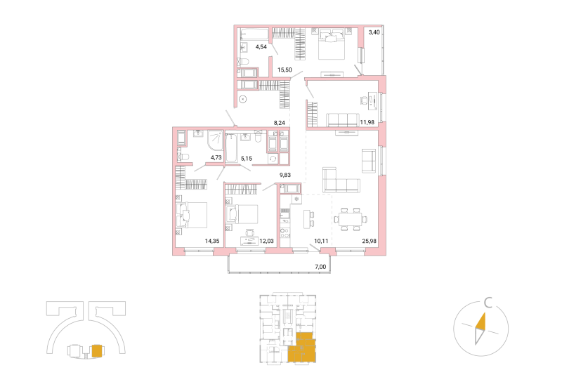 5-комнатная (Евро) квартира, 126.24 м² - планировка, фото №1