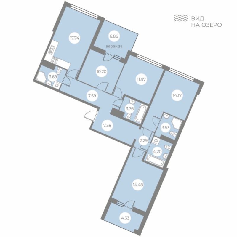 5-комнатная (Евро) квартира, 110.23 м² в ЖК "БФА в Озерках" - планировка, фото №1