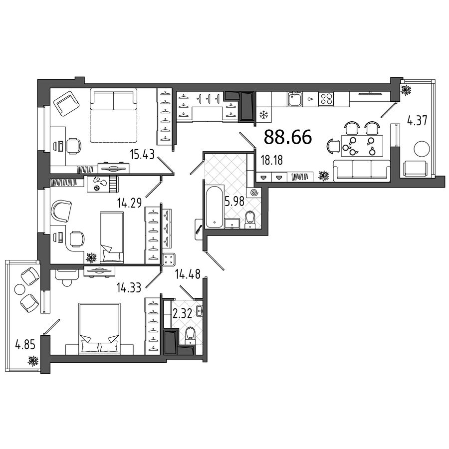 Помещение, 89.3 м² в ЖК "Охта Хаус" - планировка, фото №1