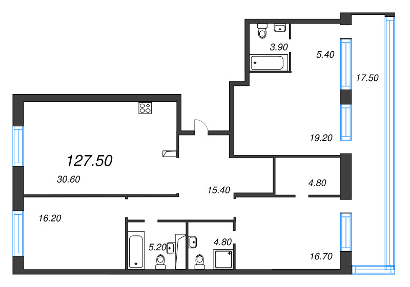 4-комнатная (Евро) квартира, 127.5 м² в ЖК "ЛДМ" - планировка, фото №1