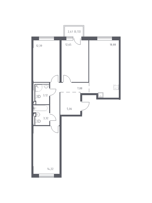 4-комнатная (Евро) квартира, 78.24 м² в ЖК "Квартал Лаголово" - планировка, фото №1