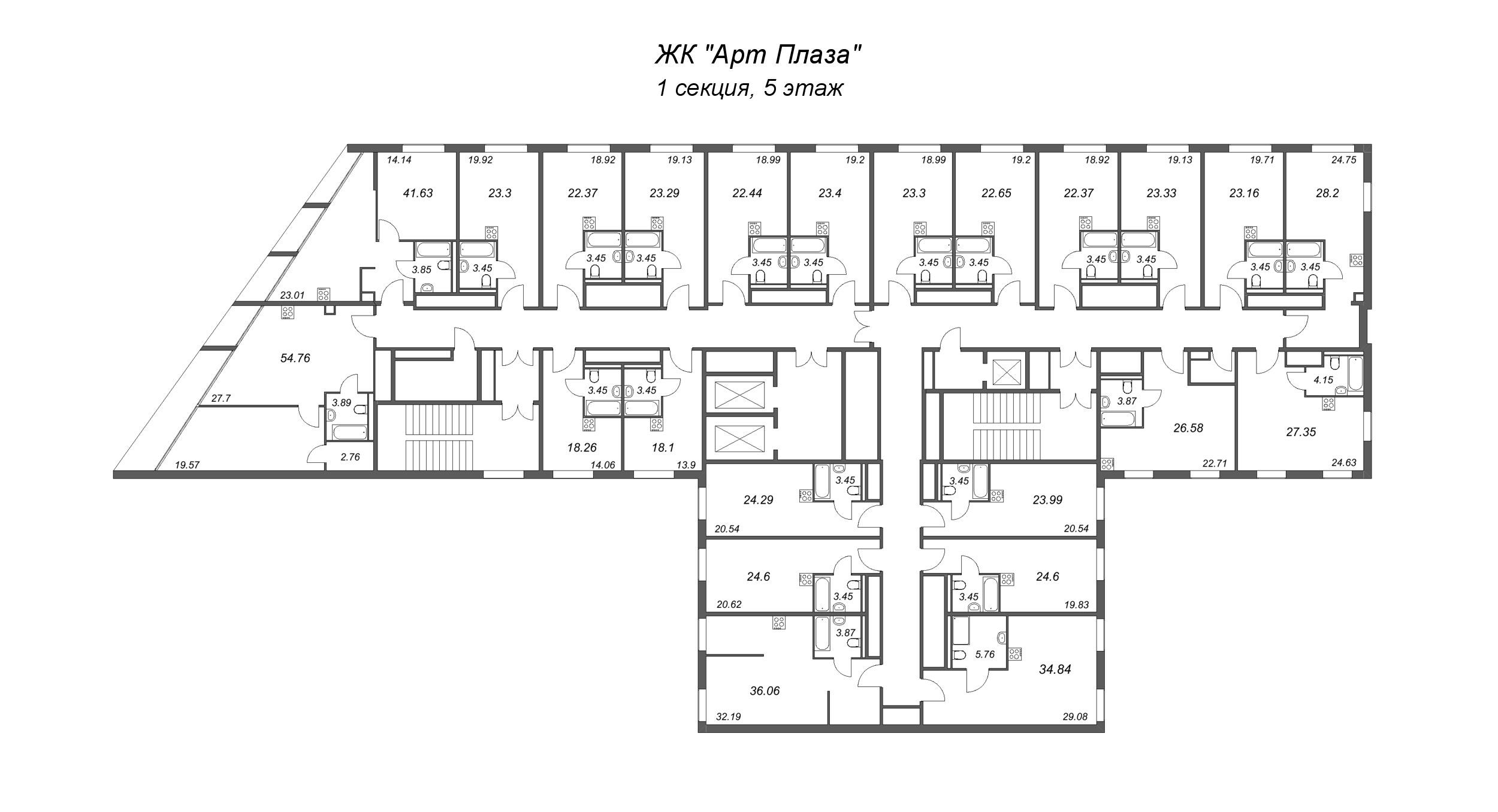 Квартира-студия, 18.1 м² в ЖК "Арт Плаза" - планировка этажа