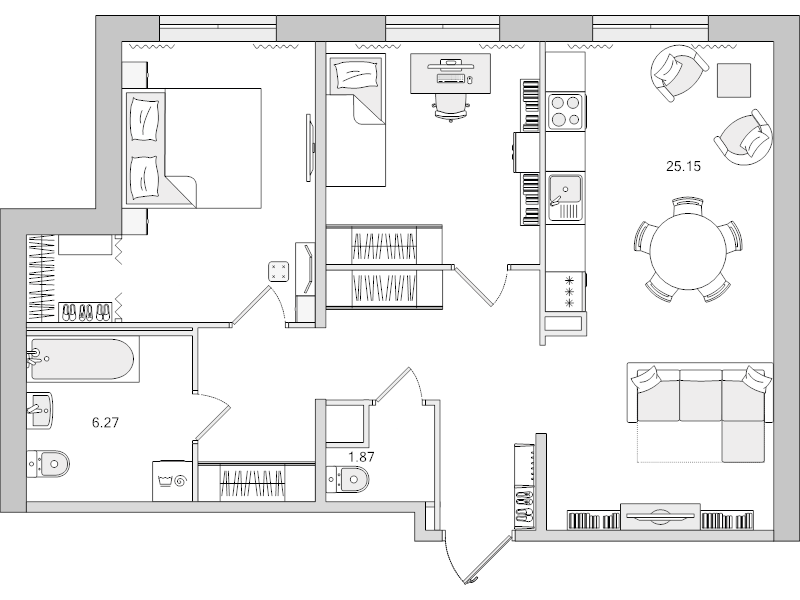 4-комнатная (Евро) квартира, 68.98 м² - планировка, фото №1