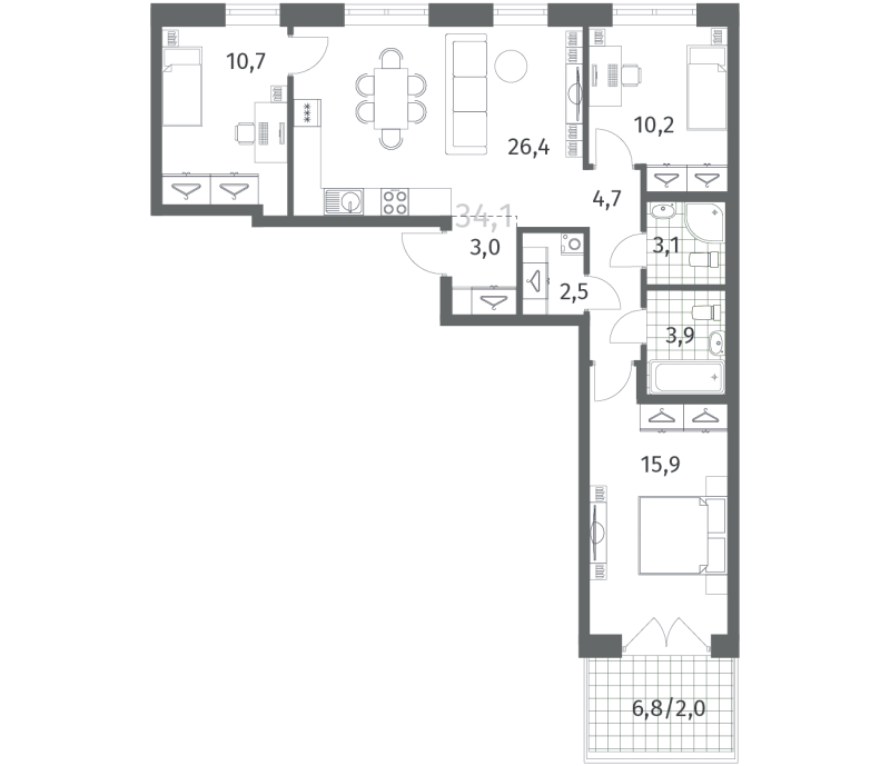4-комнатная (Евро) квартира, 82.36 м² в ЖК "Новый Питер" - планировка, фото №1