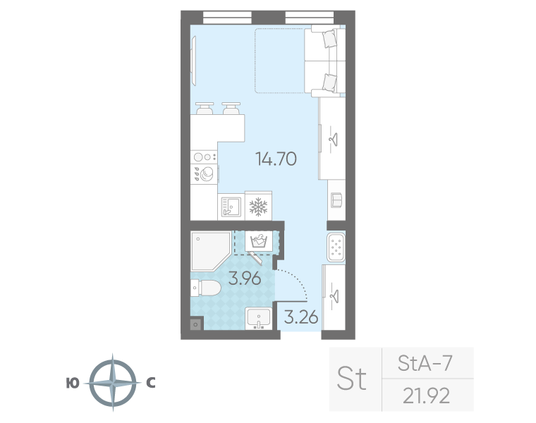 Квартира-студия, 21.92 м² в ЖК "Морская миля" - планировка, фото №1