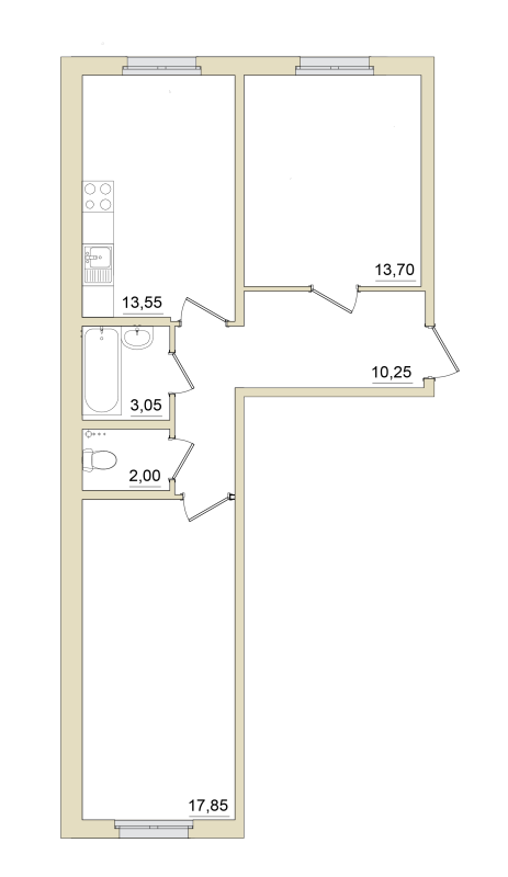 2-комнатная квартира, 60.7 м² в ЖК "Granholm Village" - планировка, фото №1