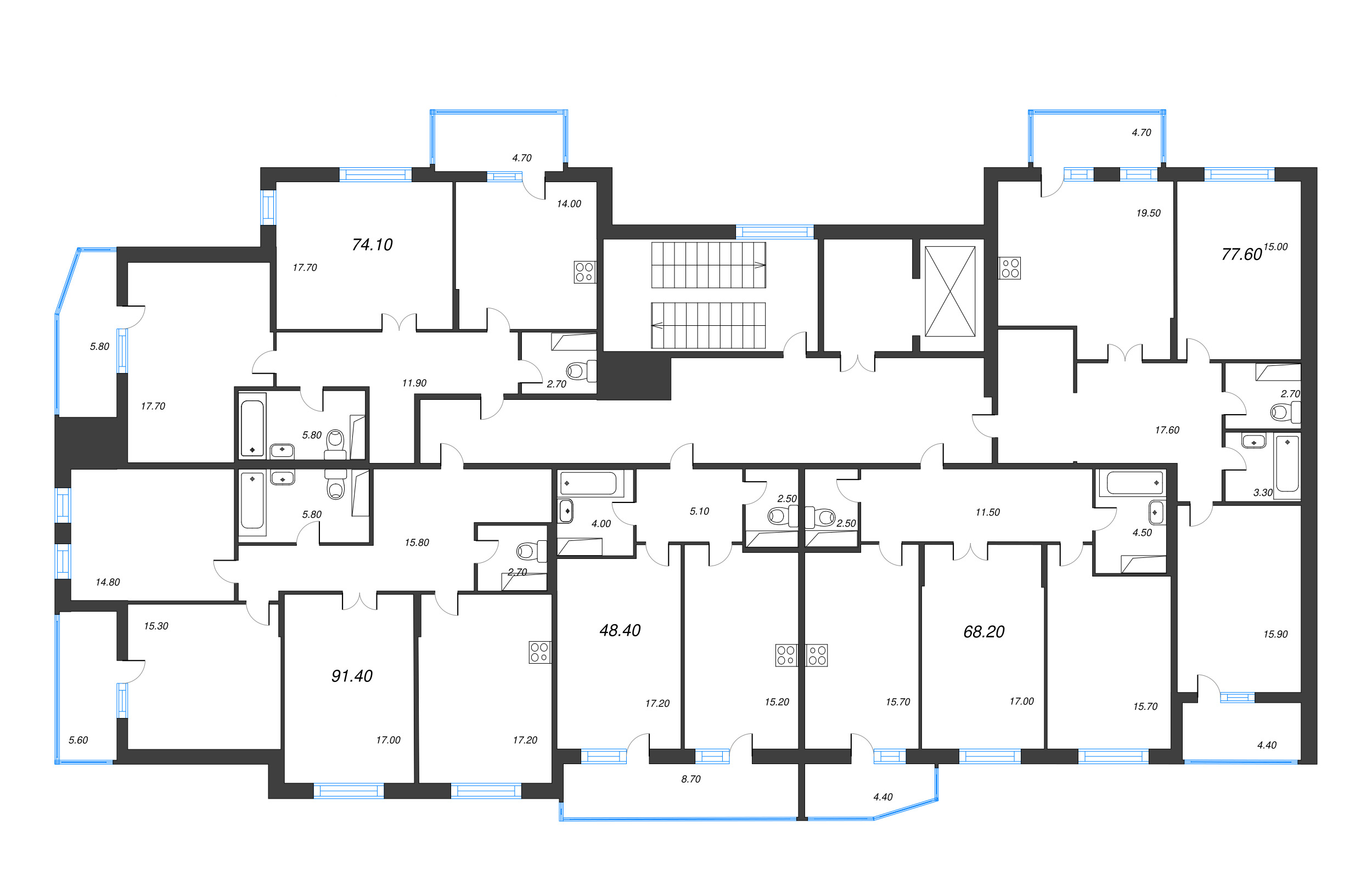 1-комнатная квартира, 48.4 м² - планировка этажа