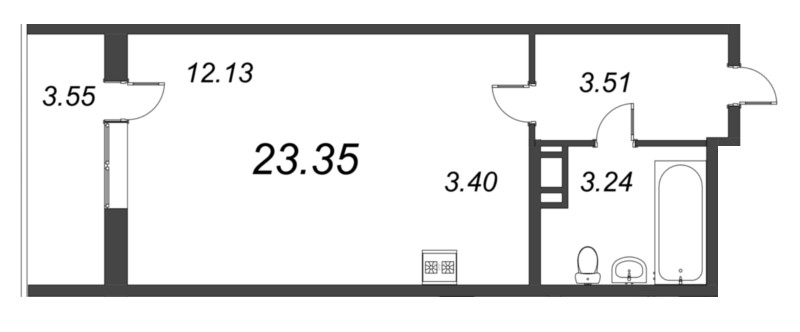 Квартира-студия, 23.35 м² в ЖК "Капральский" - планировка, фото №1