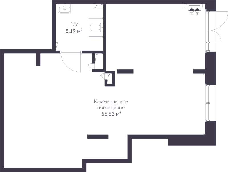 Помещение, 62.02 м² в ЖК "VEREN NORT сертолово" - планировка, фото №1