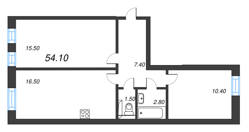 3-комнатная (Евро) квартира, 54.1 м² в ЖК "Эко Квартал Нега" - планировка, фото №1