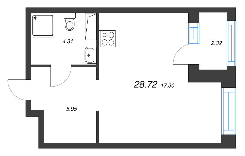 Квартира-студия, 28.72 м² - планировка, фото №1