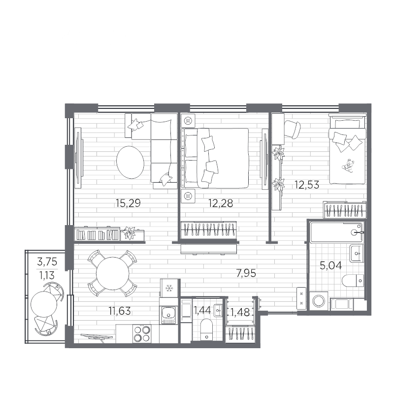 3-комнатная квартира, 67.27 м² - планировка, фото №1