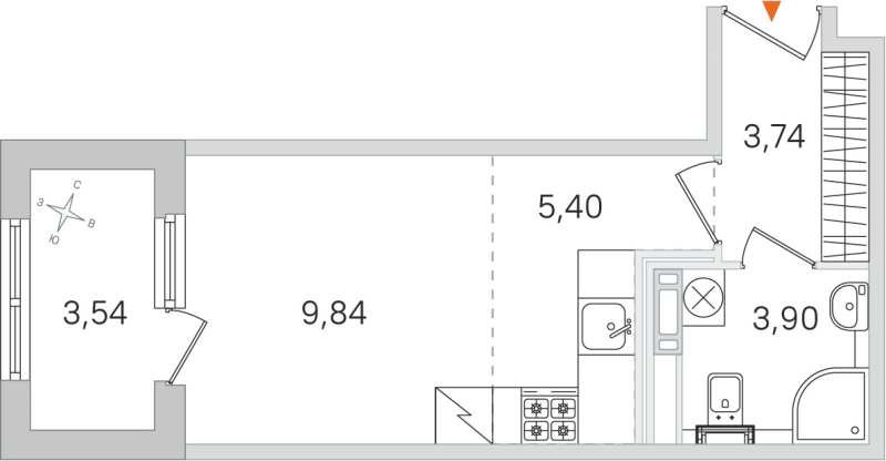 Квартира-студия, 22.88 м² в ЖК "Дубровский" - планировка, фото №1