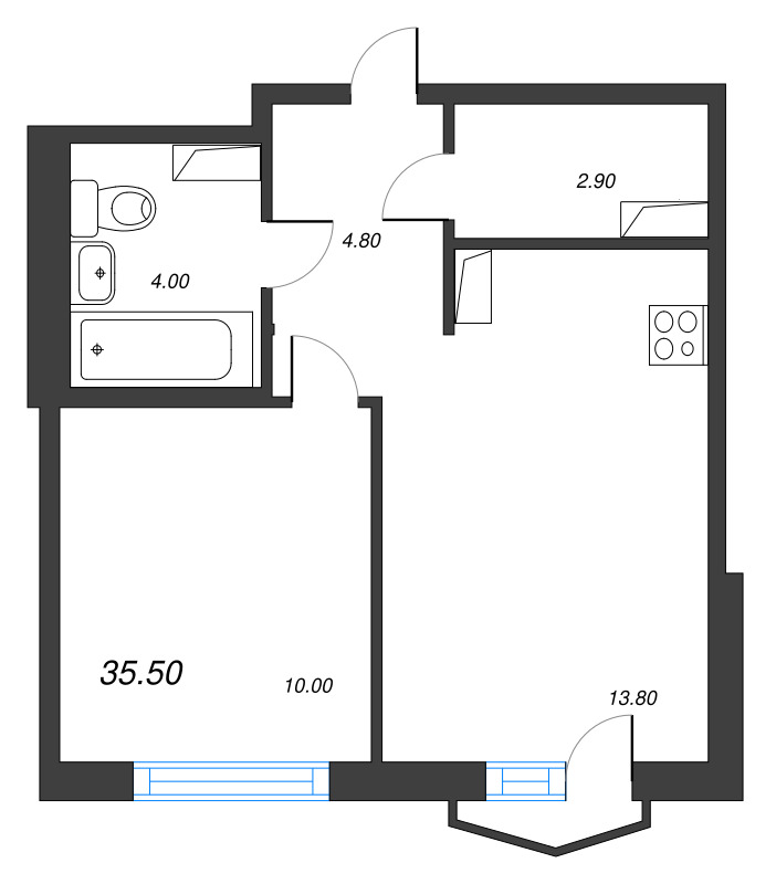 1-комнатная квартира, 35.5 м² в ЖК "Струны" - планировка, фото №1