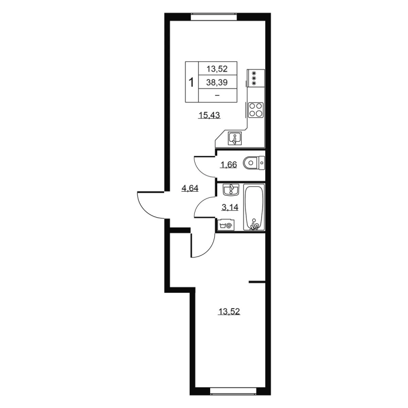 2-комнатная (Евро) квартира, 38.39 м² в ЖК "Пулковское, 34" - планировка, фото №1