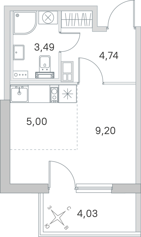 Квартира-студия, 22.43 м² в ЖК "Любоград" - планировка, фото №1