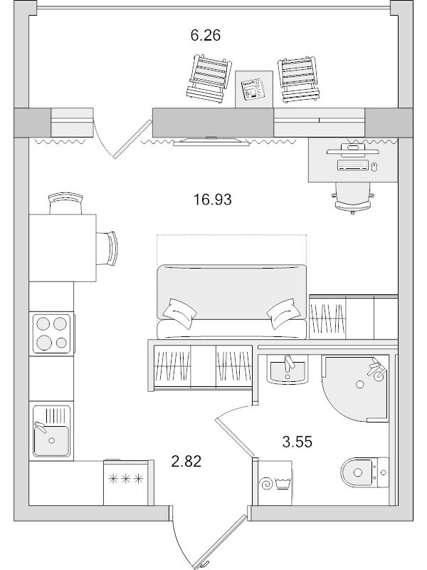 Квартира-студия, 23.5 м² в ЖК "Dreamline" - планировка, фото №1