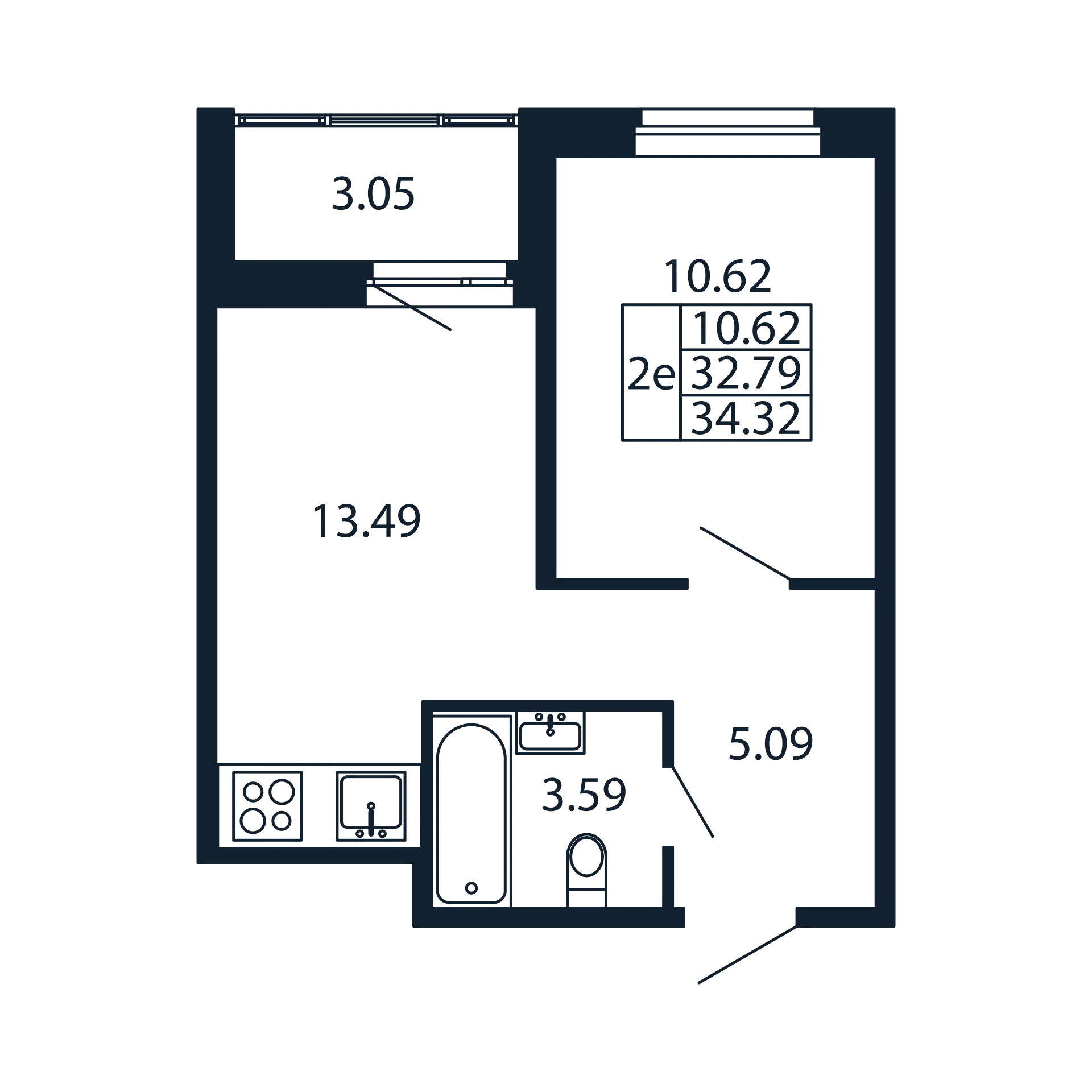 1-комнатная квартира, 32.79 м² в ЖК "Полис Новоселье" - планировка, фото №1