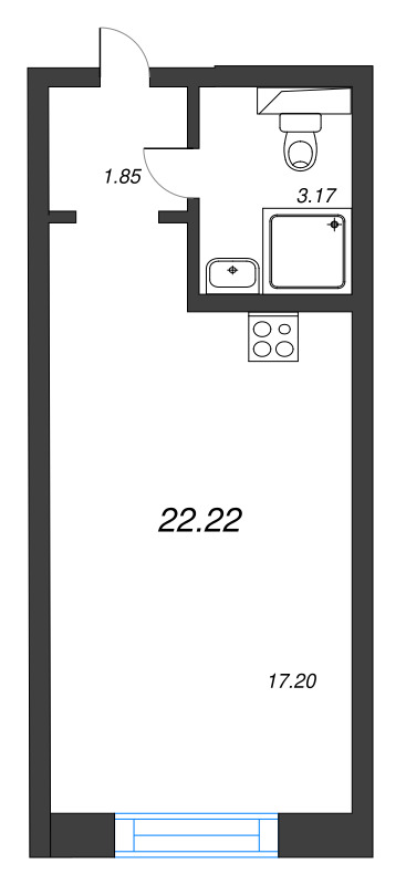 Квартира-студия, 22.22 м² - планировка, фото №1