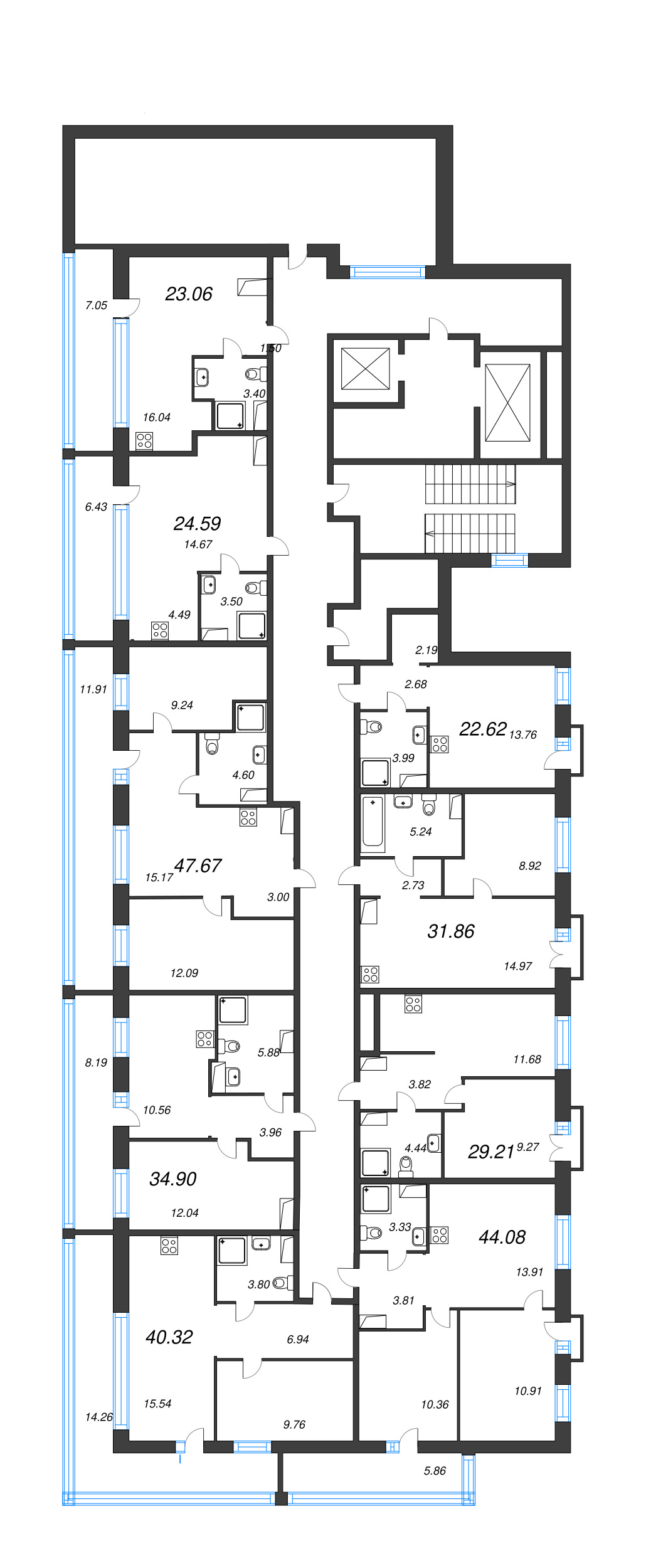 2-комнатная (Евро) квартира, 40.32 м² - планировка этажа