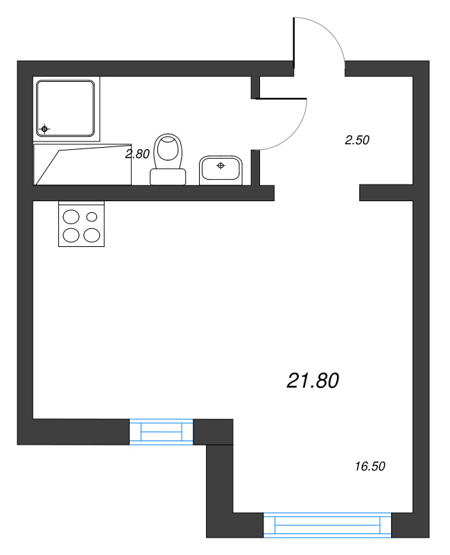 Квартира-студия, 21.8 м² в ЖК "Цветной город" - планировка, фото №1