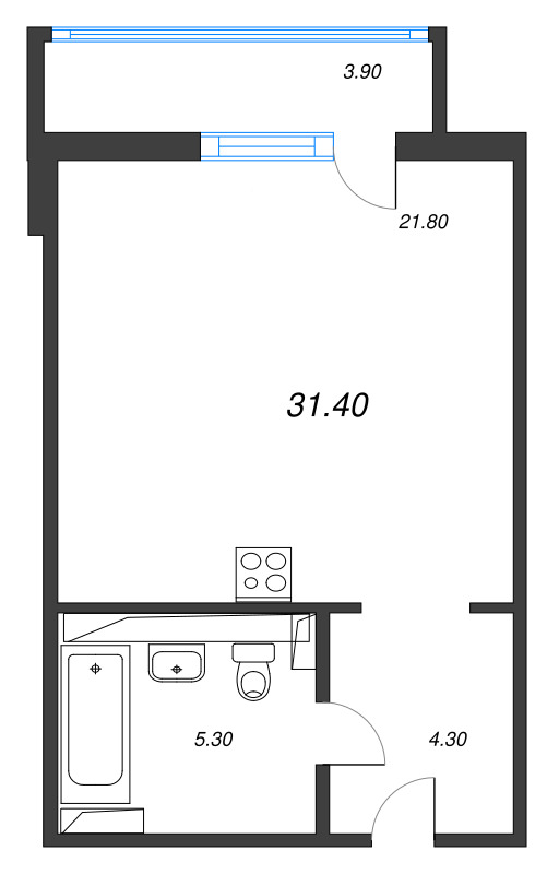 Квартира-студия, 31.4 м² в ЖК "Руднева 15" - планировка, фото №1