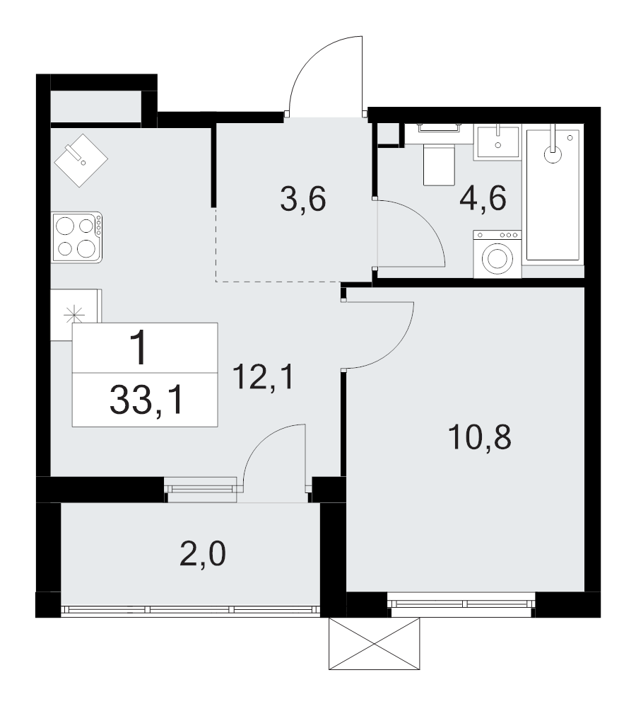 1-комнатная квартира, 33.1 м² в ЖК "А101 Лаголово" - планировка, фото №1