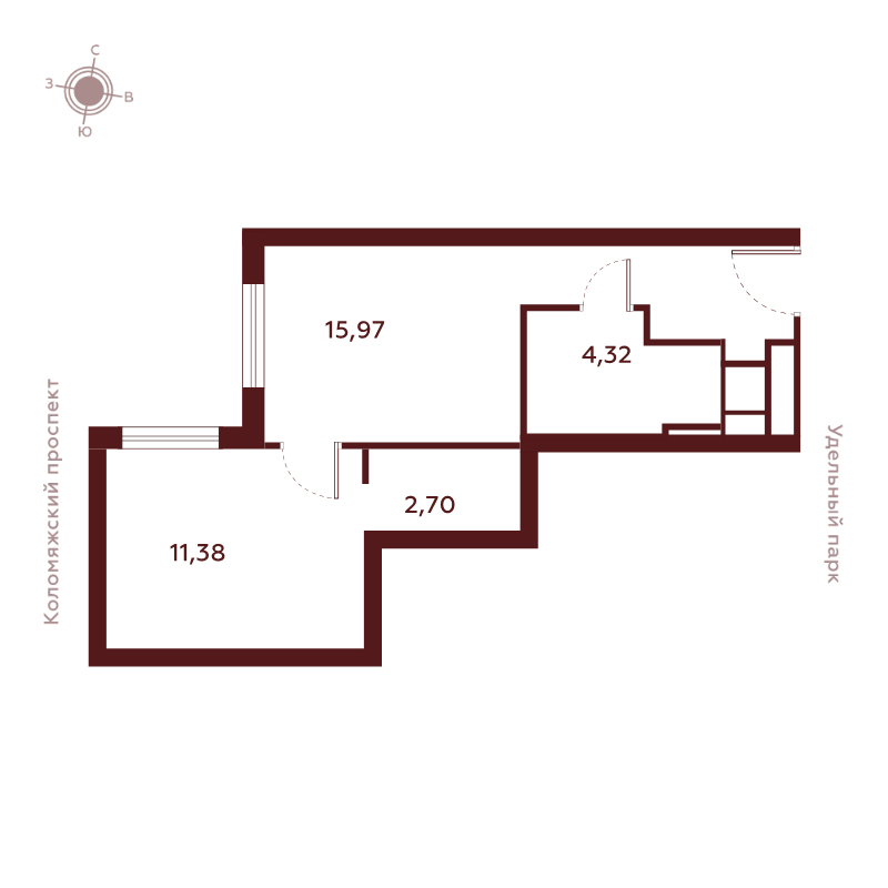 2-комнатная (Евро) квартира, 34.37 м² в ЖК "Saan" - планировка, фото №1
