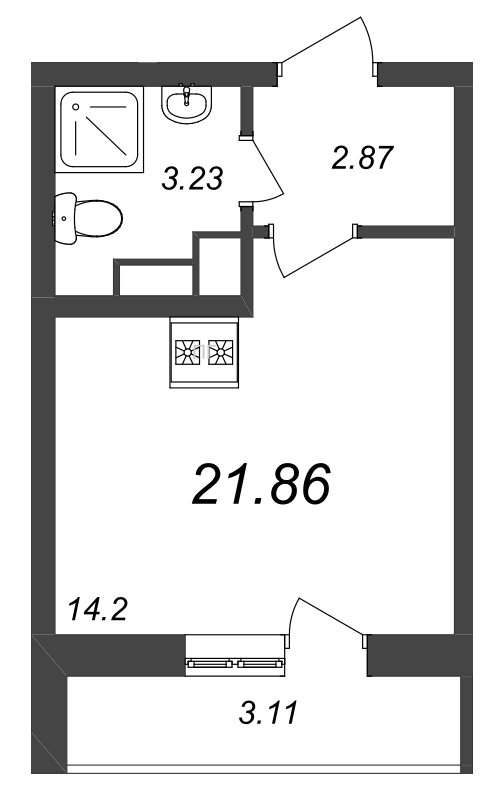 Квартира-студия, 21.86 м² - планировка, фото №1