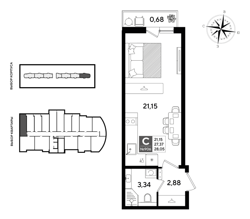 Квартира-студия, 28.05 м² в ЖК "Догма Юкки" - планировка, фото №1