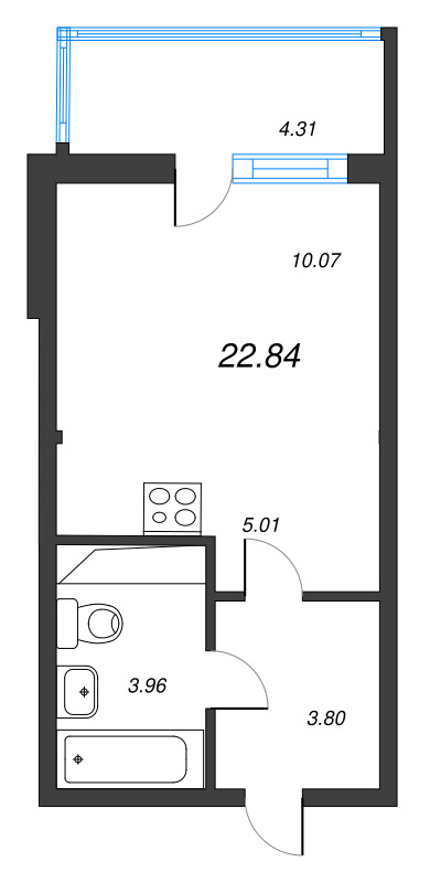 Квартира-студия, 22.84 м² в ЖК "Ясно.Янино" - планировка, фото №1