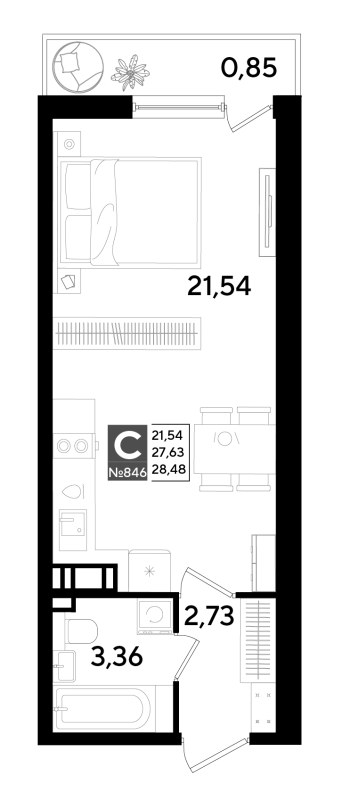 Квартира-студия, 28.48 м² в ЖК "Догма Юкки" - планировка, фото №1