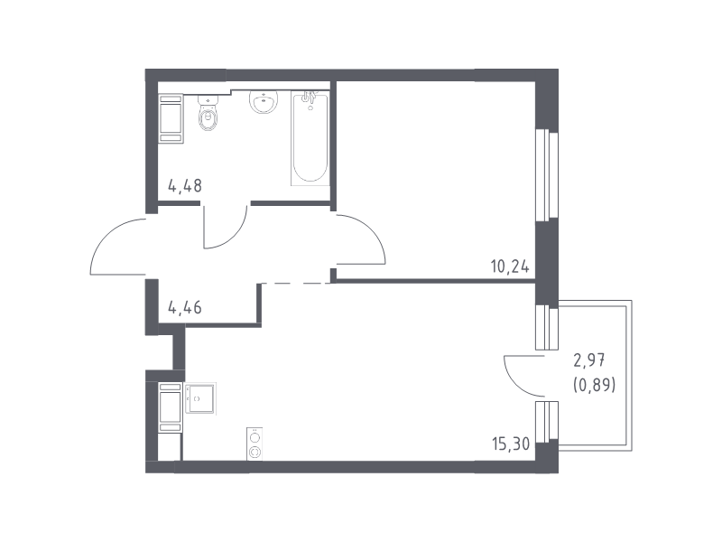 2-комнатная (Евро) квартира, 35.37 м² - планировка, фото №1