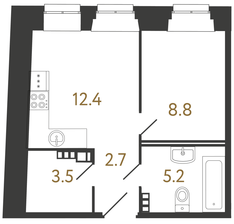 1-комнатная квартира, 32.6 м² в ЖК "Светоч" - планировка, фото №1