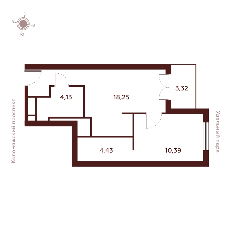 2-комнатная (Евро) квартира, 40.52 м² в ЖК "Saan" - планировка, фото №1