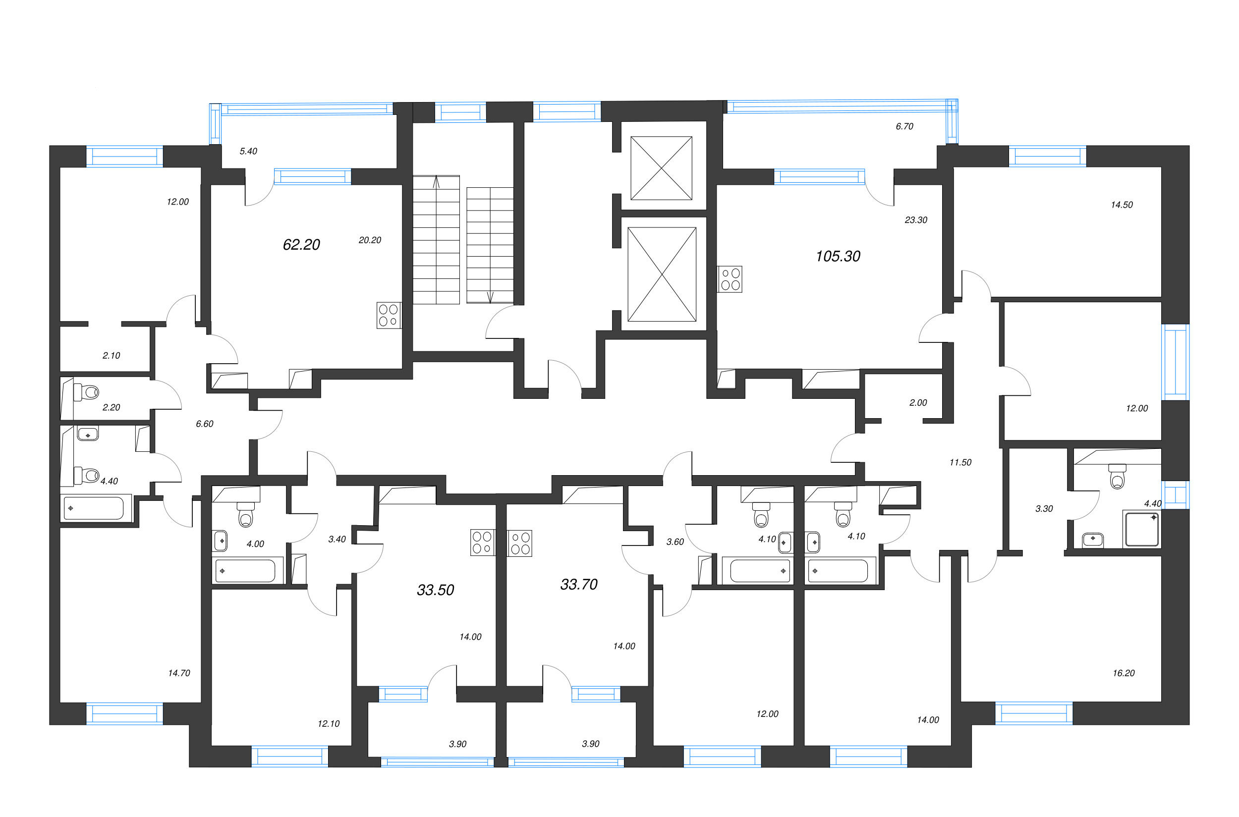 1-комнатная квартира, 33.5 м² в ЖК "М36" - планировка этажа