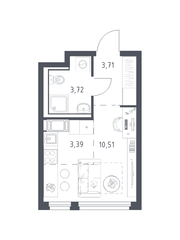 Квартира-студия, 21.33 м² в ЖК "Новое Колпино" - планировка, фото №1