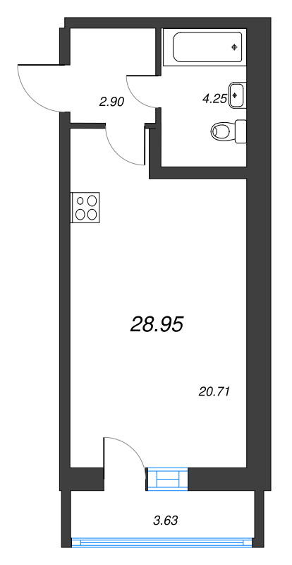 Квартира-студия, 28.95 м² - планировка, фото №1