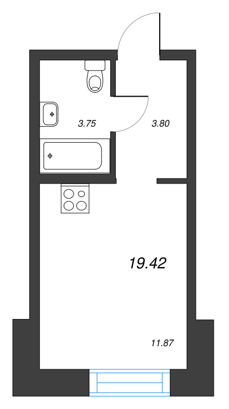 Квартира-студия, 19.42 м² в ЖК "Alpen" - планировка, фото №1