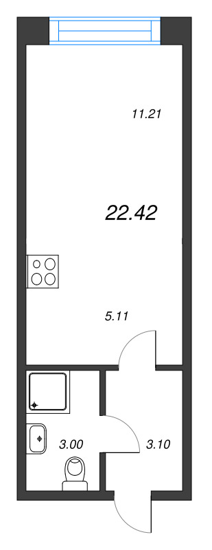 1-комнатная квартира, 22.42 м² в ЖК "Капральский берег" - планировка, фото №1