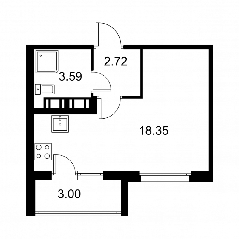 Квартира-студия, 26.16 м² - планировка, фото №1