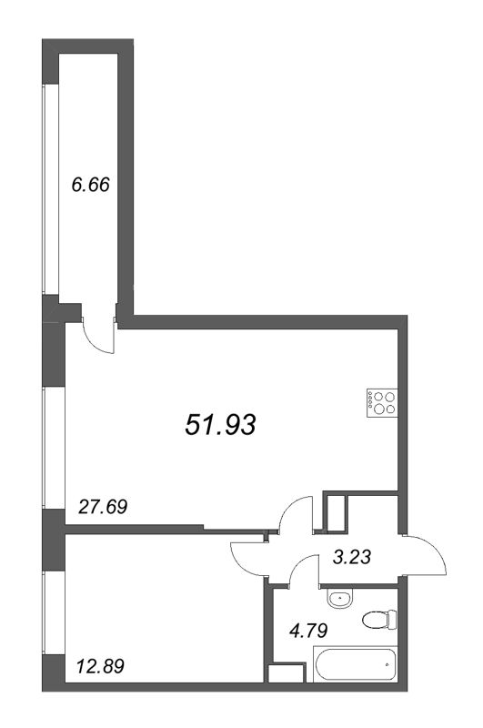 2-комнатная (Евро) квартира, 53.1 м² - планировка, фото №1