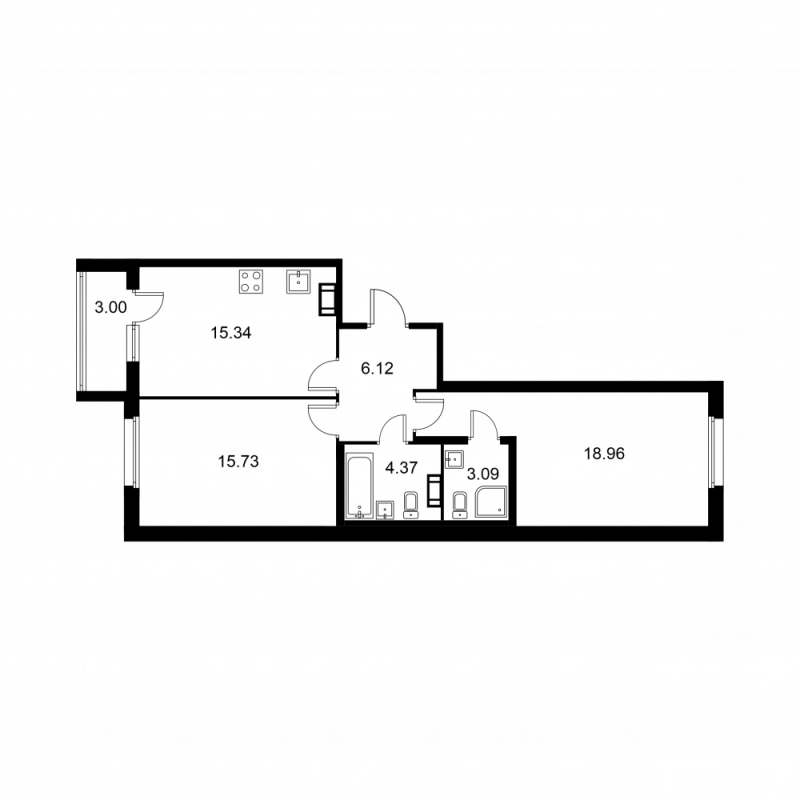 3-комнатная (Евро) квартира, 65.11 м² в ЖК "Квартал Заречье" - планировка, фото №1