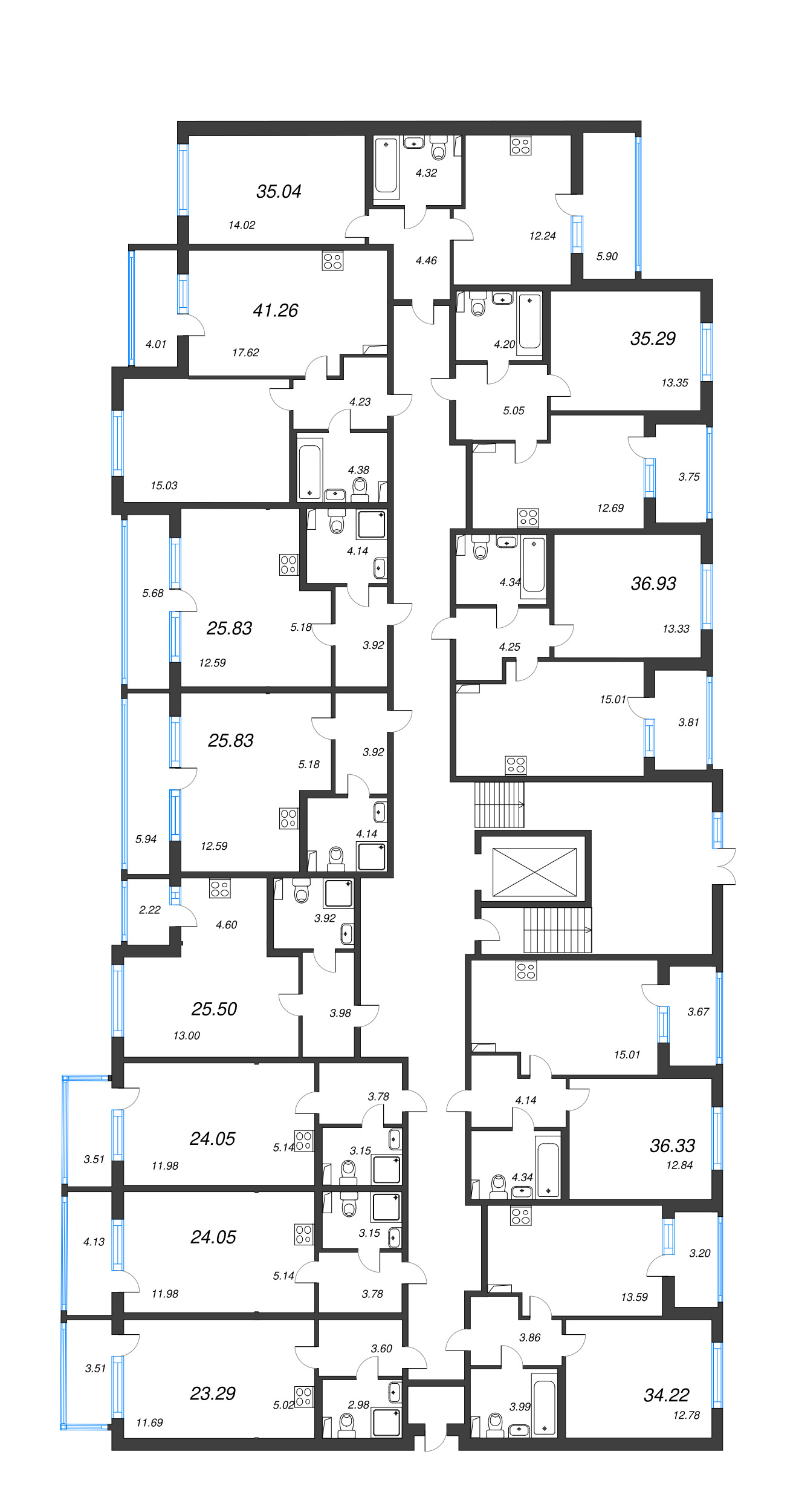 2-комнатная (Евро) квартира, 36.33 м² в ЖК "Любоград" - планировка этажа