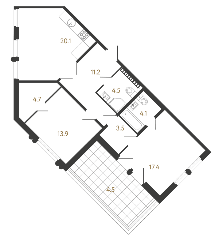 3-комнатная (Евро) квартира, 79.4 м² - планировка, фото №1