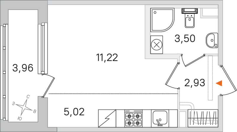 Квартира-студия, 22.67 м² в ЖК "Дубровский" - планировка, фото №1