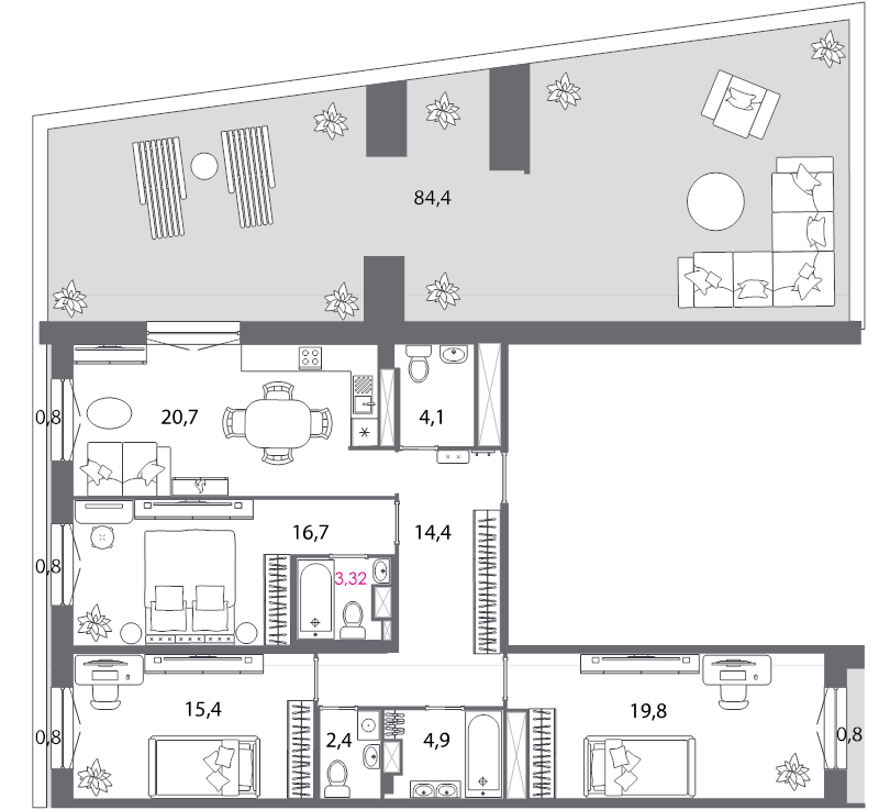 4-комнатная (Евро) квартира, 127.7 м² в ЖК "Северная корона" - планировка, фото №1