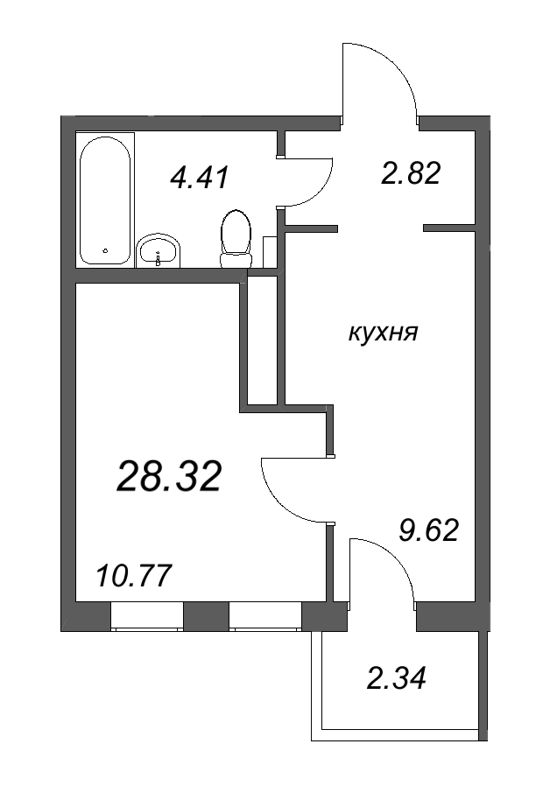 1-комнатная квартира, 28.32 м² - планировка, фото №1