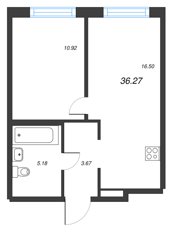 2-комнатная (Евро) квартира, 36.27 м² в ЖК "ID Murino III" - планировка, фото №1